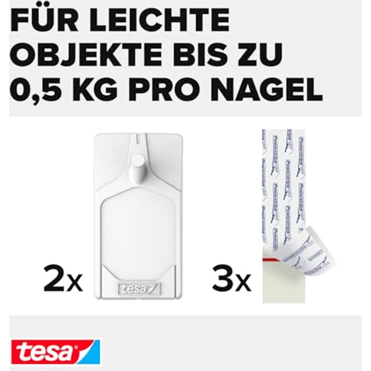 tesa Klebenagel für Tapeten und Putz, 0,5 kg Halteleistung, 2 Stück – Bild 3
