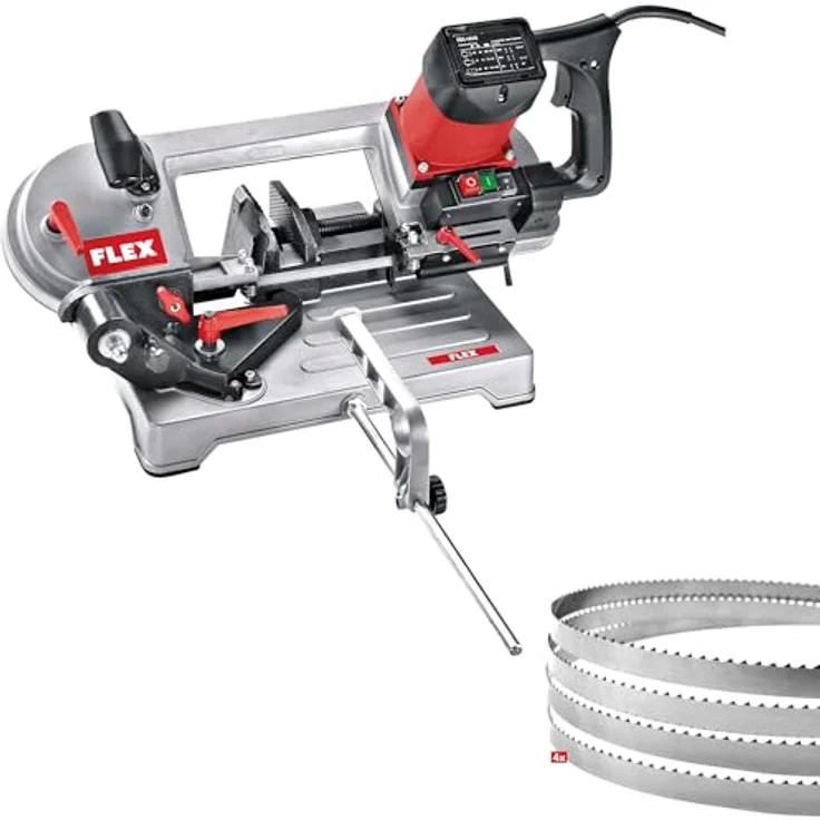 Flex Metall-Bandsäge SBG 4910, 850 W Werkstattsäge mit schwenkbarem Sägerahmen, Bimetall-Sägeband, schwarz/rot, inkl. Zubehör und Parallelanschlag – Bild 1
