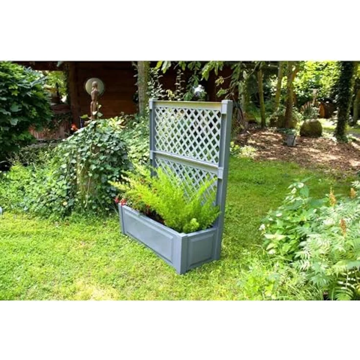 KHW Spalier, Pflanzkasten groß 100 cm mit Spalier, grau, UV-beständig, bepflanzbar, erweiterbar, winterfest, witterungsbeständig - Preisvergleich – Bild 2
