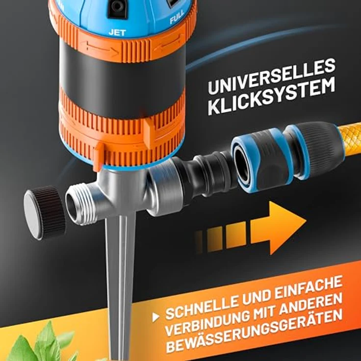 GRÜNTEK 6-Fach Multifunktions-Kreisregner, Rasensprenger mit Metall-Spike, 12,5 m Bewässerungsradius, für Flächen bis 491 m², kombinierbar mit weiteren Sprinklern – Bild 5