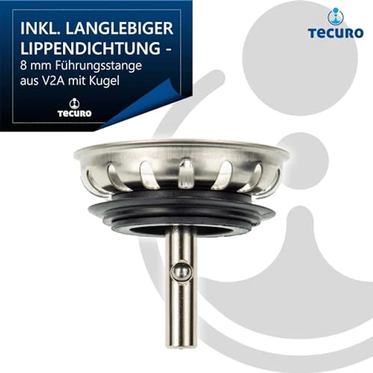 tecuro Siebkörbchen Ø 54 mm, Edelstahl-Siebkorb mit Metall-Führungsstange 8 mm und Kugel, inkl. Lippendichtung – Bild 5