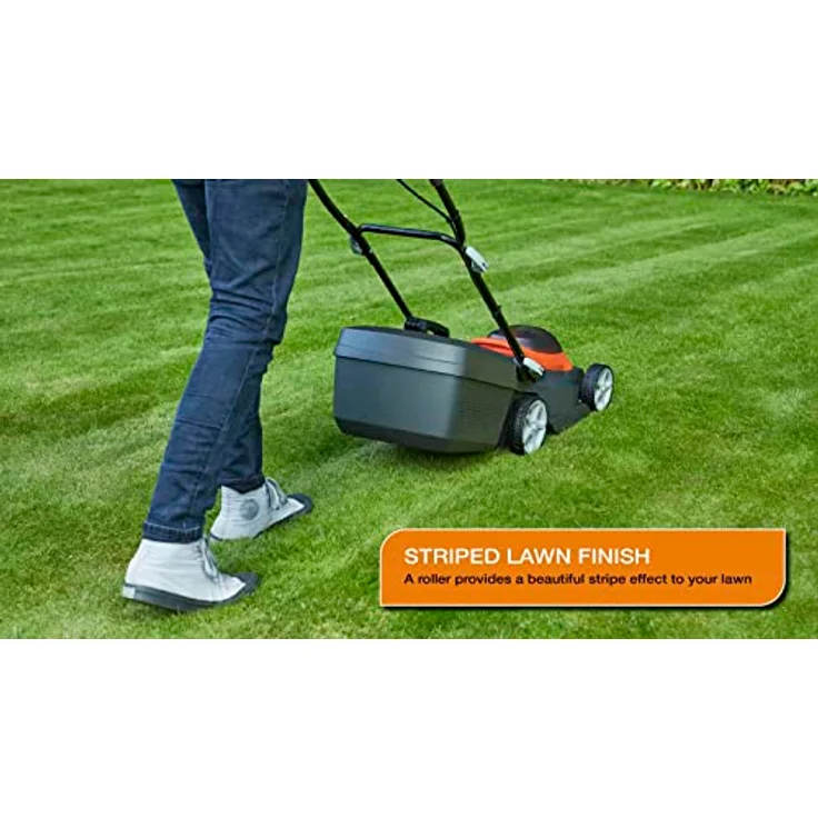 Flymo UltraStore 380R Li Akku-Rasenmäher-Set, 36 V, 38 cm Schnittbreite, geschlossener Kantenschneiden, hintere Rolle, 45 l, Comfort Grip, Power 4 All Battery Alliance, 970538901, orange und grau – Bild 4