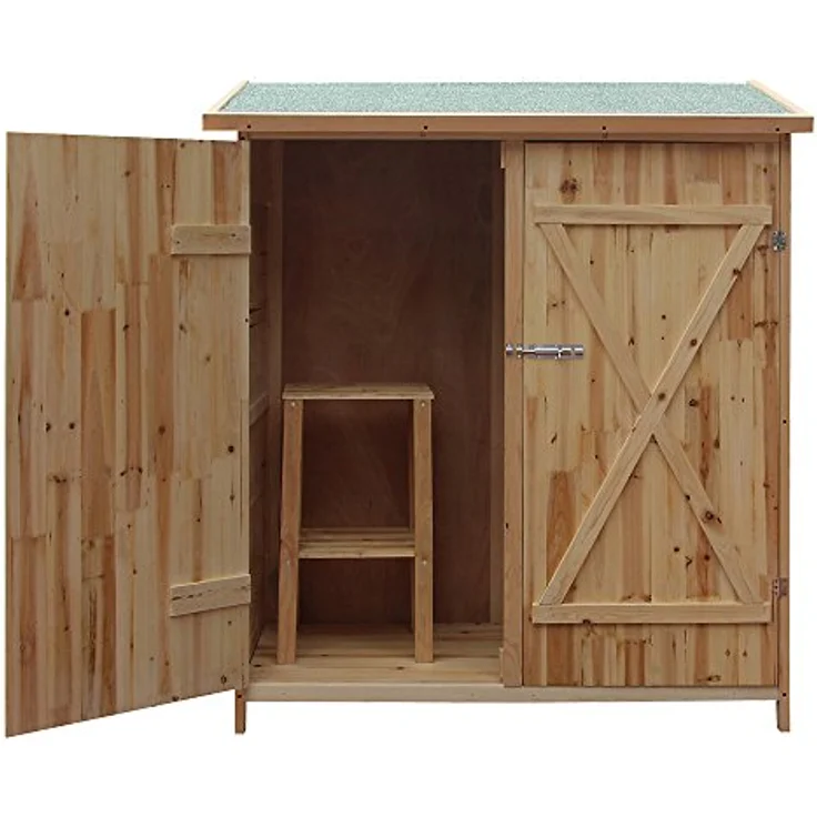 Wiltec Gerätehaus XXL Holz Gartenschrank für Gartengeräte inkl. Montagematerial Gartenhaus zur Aufbewahrung Geräteschuppen Geräteschrank, robustes Holz und Bitumendach, 138 x 65,5 x 160 cm – Bild 4