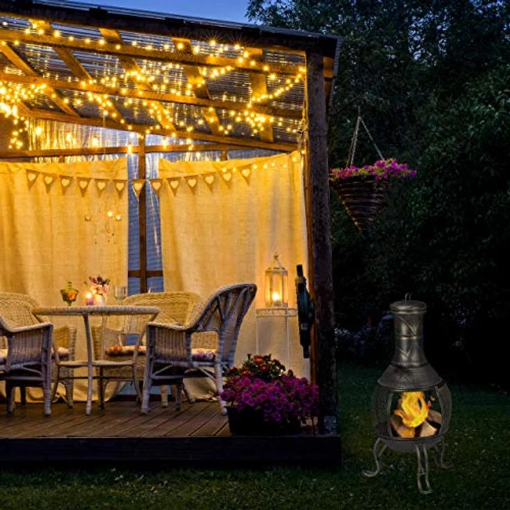 relaxdays Feuerschale Aztekenofen für Garten gold, Inka-Design, Funkenschutz, Terrassenkamin – Bild 3