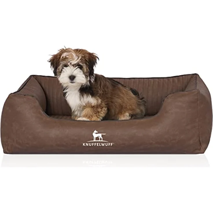 Knuffelwuff Orthopädisches Hundebett Columbia aus Laser-gestepptem Kunstleder M-L 85 x 63cm Braun – Bild 1