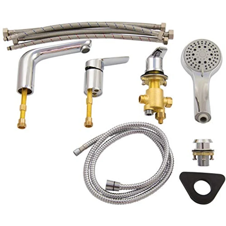 PaulGurkes 4-Loch Wannenrandarmatur Einhandmischer, massiv Messing mit verchromter Oberfläche, inklusive Grundkörper und Handbrause aus ABS – Bild 4
