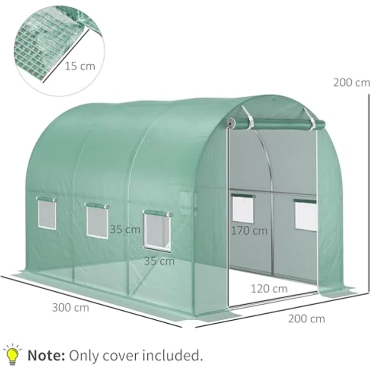 Outsunny Polyethylenfolie 3x2x2m, Ersatzfolie für Folientunnel mit 6 aufrollbaren Fenstern, grün – Bild 7