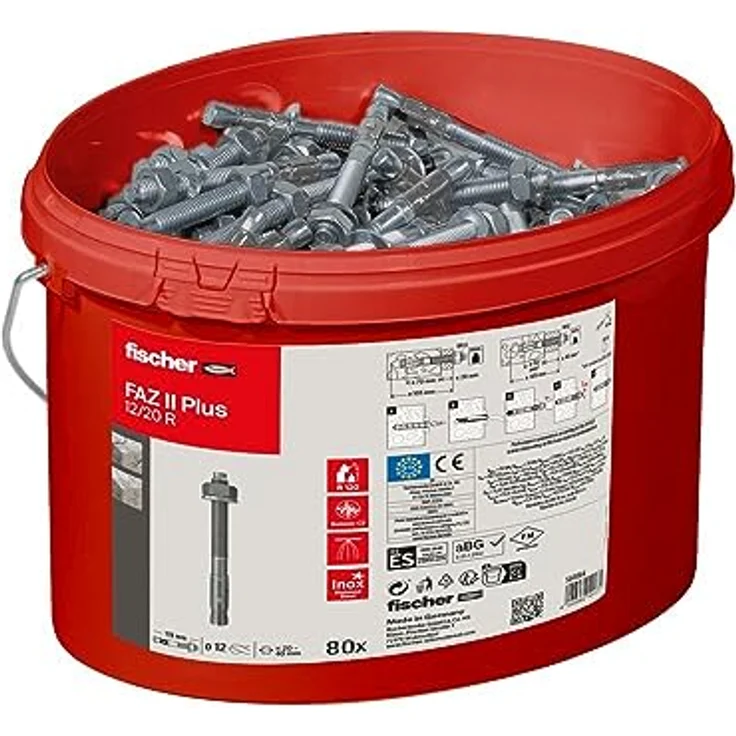 fischer Bolzenanker FAZ II Plus 12/20 R im Eimer, Schwerlastanker mit hoher Tragfähigkeit, Ankerbolzen für Befestigungen schwerer Lasten und Stahlkonstruktionen, Edelstahl, Seismik- & ETA-Zulassung – Bild 3
