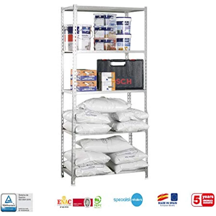 Simonrack Simonclick Metallregal Maderclick, 180 x 90 x 50 cm, 5 Böden, Traglast 150 kg pro Boden, silber, steckbar – Bild 8