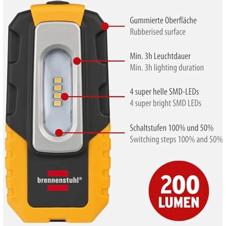 brennenstuhl Arbeitslampe HL DA 40 MH LED Akku-Handleuchte Haken, Magnet, Clip, knickbar (1176440) schwarz, gelb – Bild 2
