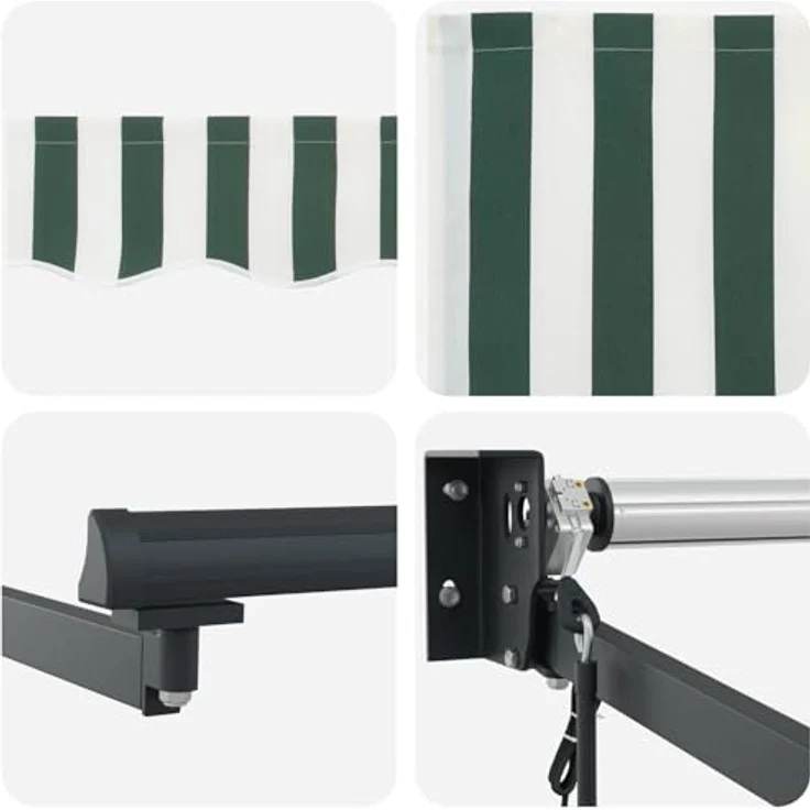 vidaXL Elektrische ausziehbare Markise, Grün/Weiß, Anthrazit, 3,5 x 2 m, mit Solarpanel und Fernbedienung – Bild 6