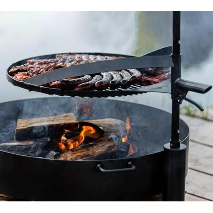 Cook King Feuerschale Montana X 60, handgeschweißt aus Rohstahl Ø 60 cm mit Holzlager, wetterfest, inklusive höhenverstellbarem Grillrost und Befestigungsmast für Garten Terrasse Outdoor – Bild 5