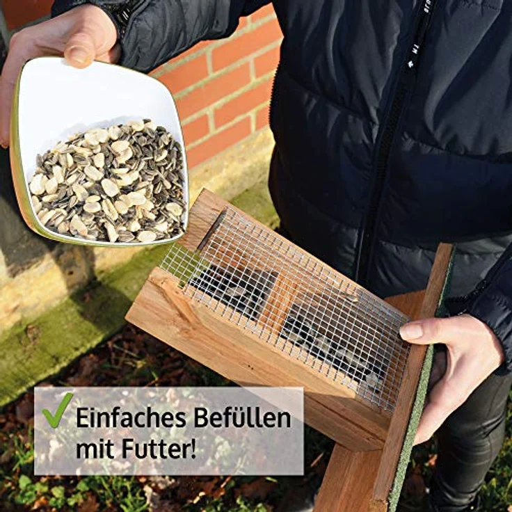 Zooprinz stehendes Vogelhaus für Wildvögel, wetterfest und stabil, aus nachhaltig angebautem Holz, einfacher und schneller Aufbau mit Ablage – Bild 4