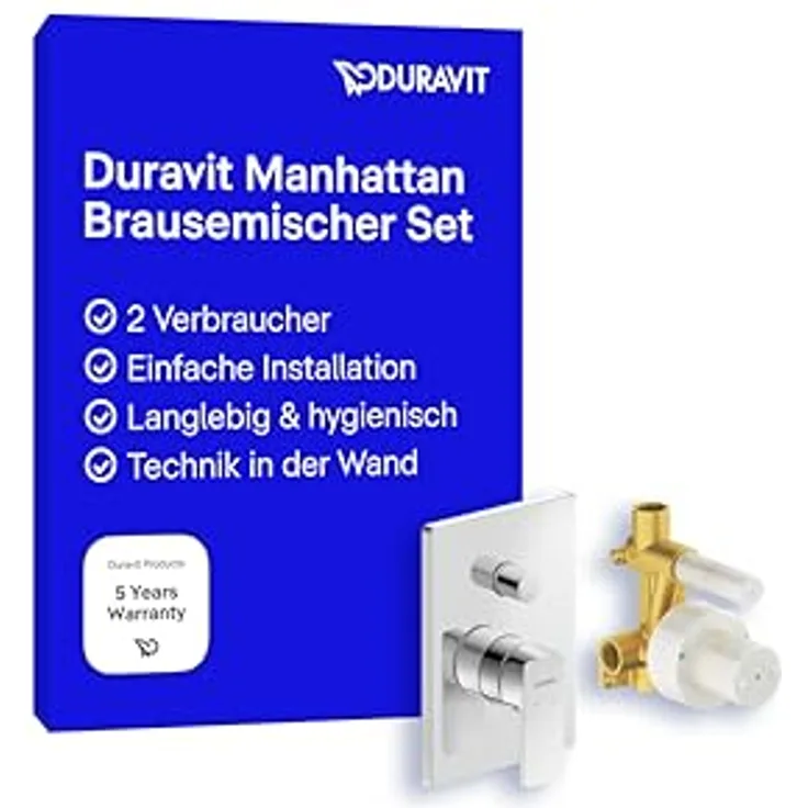 Duravit Manhattan Duscharmatur Set für 2 Verbraucher, Einhebel-Brausemischer mit Keramikmischsystem, Chrom