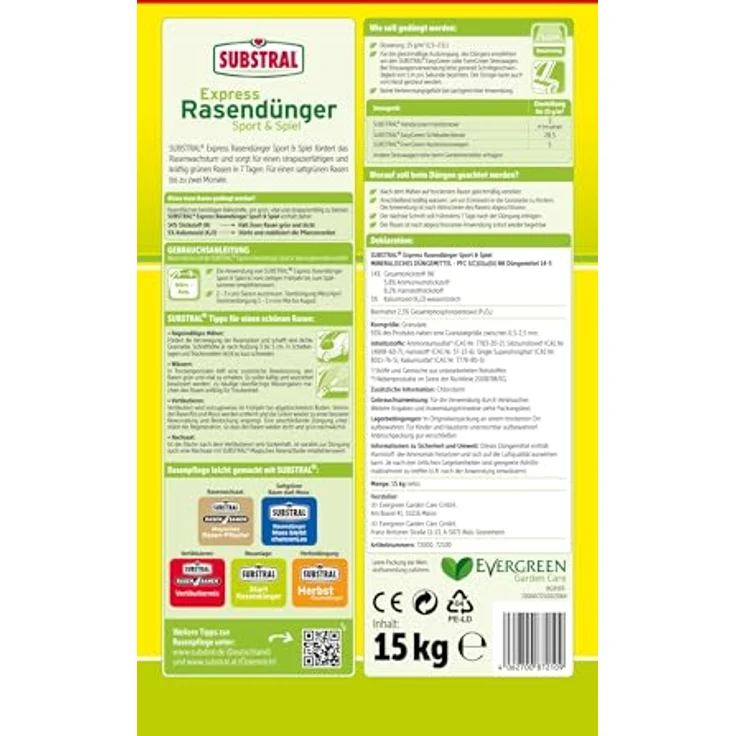 Substral 72100 Express Rasendünger Sport & Spiel, 15 kg, grün - Satter Rasen in 7 Tagen, langanhaltende Wirkung, für Spiel- und Sportflächen geeignet – Bild 2