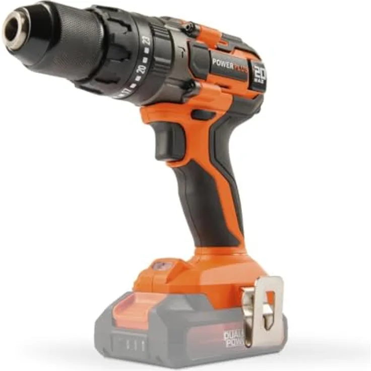 Powerplus Powdp15200, 20V Hammerbohrer mit 26 Drehmomentstufen, selbstspannendem Bohrfutter und LED-Leuchte für Holz, Metall und Beton