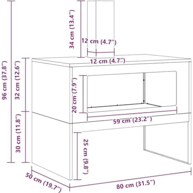 vidaXL Feuerstelle Schwarz 80 x 50 x 96 cm, Kaltgewalzter Stahl, moderne Garten- und Terrassenheizung mit offenem Design – Bild 4