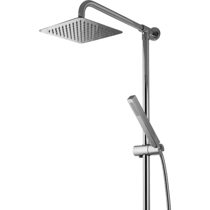 PaulGurkes Duscharmatur PG2MHPSSSHE20, massive Messing-Konstruktion mit verchromter Kopfbrause 20x20 cm, stufenloses Teleskoprohr und verstellbarer Handbrause