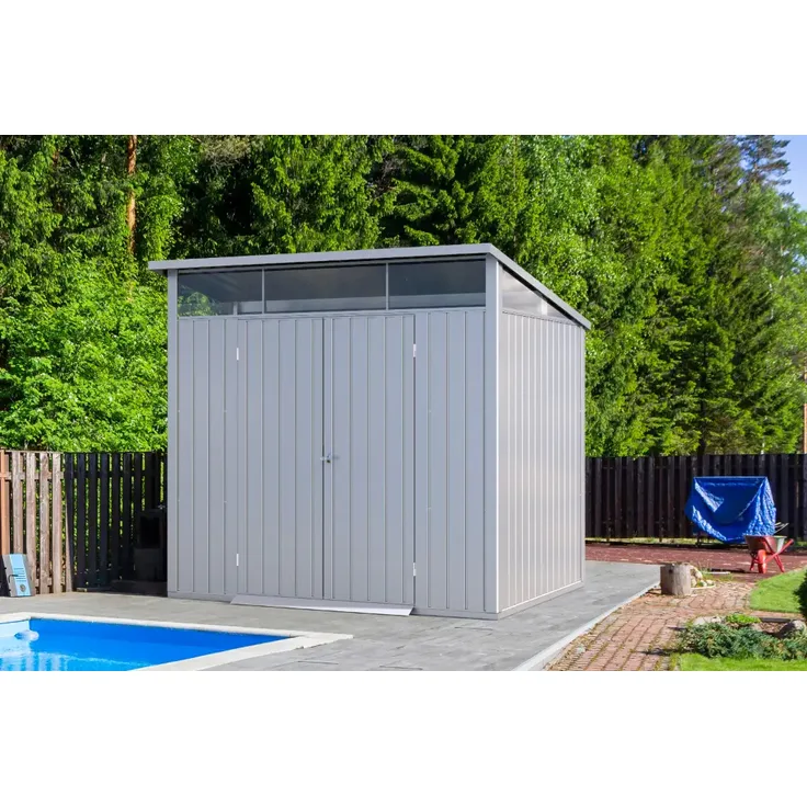 Duramax Metall-Gerätehaus 2,5x2m Silber, Doppeltür, 0,5 mm Wandstärke, mit Montagematerial