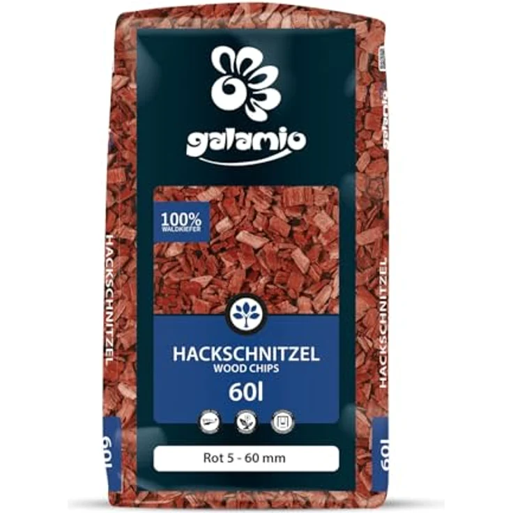 GALAMIO Holzhackschnitzel Rot, Kiefernholz Mulch 5-60mm, 720l (12 x 60l Säcke) für Garten Dekoration und Unkrautbarriere – Bild 2