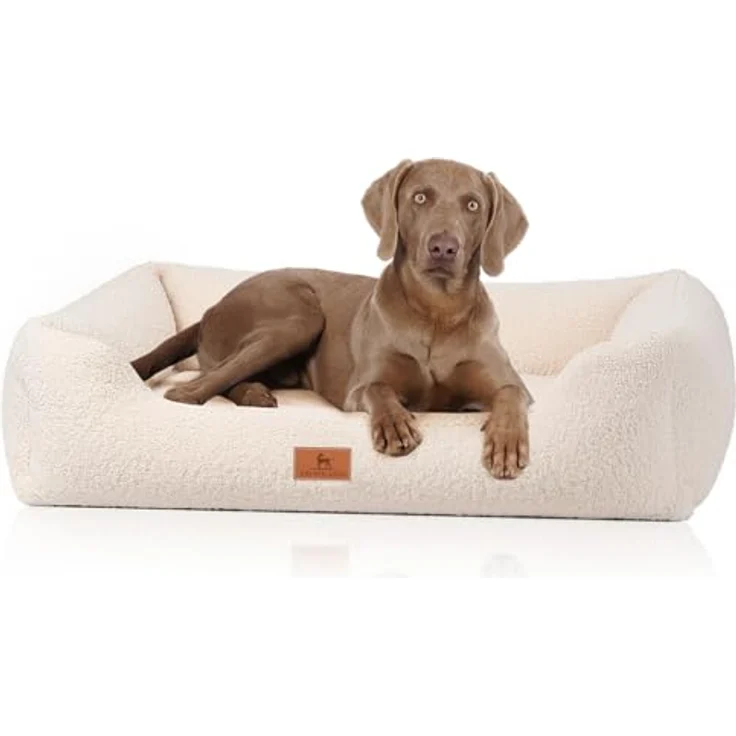 Knuffelwuff orthopädisches Hundebett Wollekopp M-L 85 x 63cm, kuscheliges Teddy Material, beige, abnehmbarer Bezug, waschbar, für große, mittelgroße und kleine Hunde, rutschfester Unterboden – Bild 1