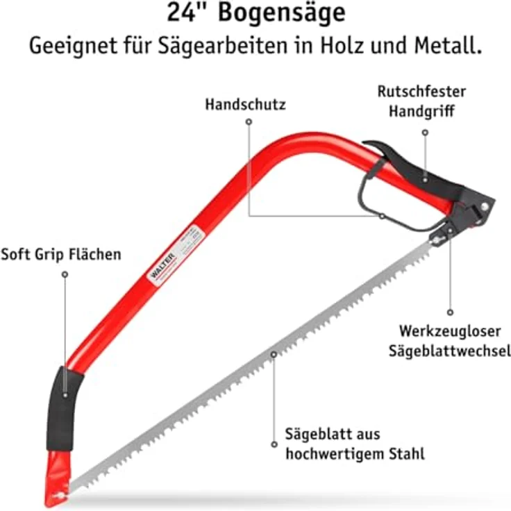 WALTER Bügelsägen SET 2-tlg., 300mm und 606mm, aus Kohlenstoffstahl, gehärtete Zähne für Holz und Metall, mit PVC-Beschichtung und PP-Handschutz – Bild 3