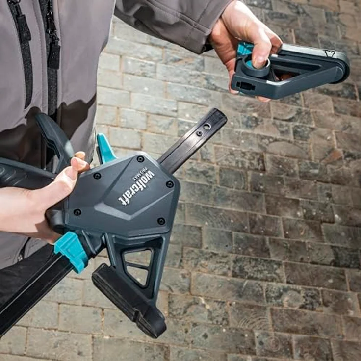 wolfcraft Einhandzwinge PRO MAX, 700 mm Spannweite, kontrolliertes Spannen mit einer Hand, bis zu 250 kg Spannkraft – Bild 5