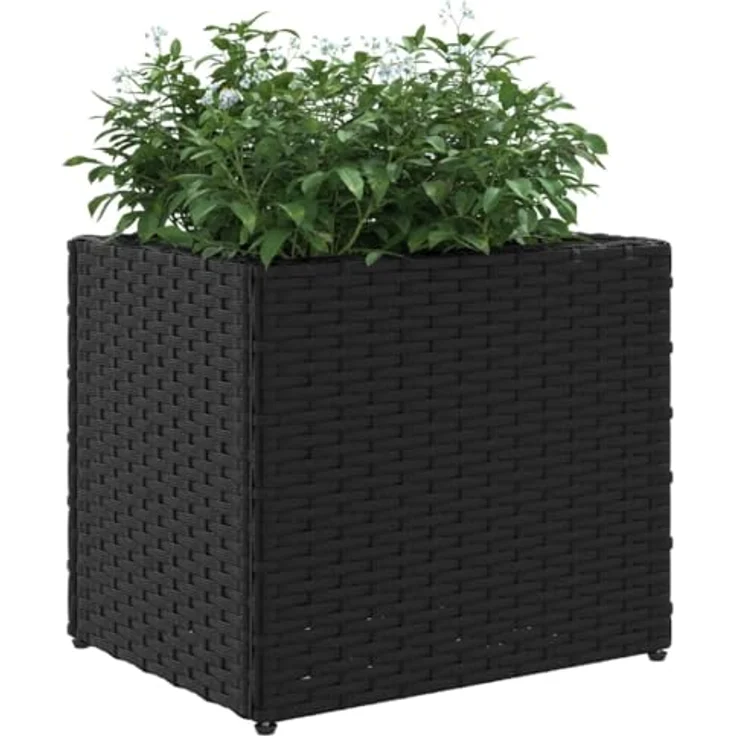 vidaXL Pflanzkübel 2 STK. Schwarz 36x30x32 cm Polyrattan, Robustes Stahlgestell, Dekorative Pflanzgefäße – Bild 4