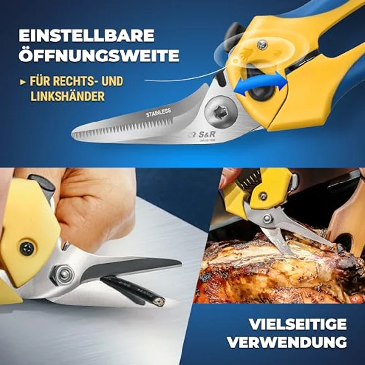 S&R Mehrzweck-Kombischere 200 mm, 50 mm Edelstahl Klinge, Schere HRC 50-54, anpassbare Öffnungsweite, ergonomische Griffe, Universalschere Kombischere – Bild 5