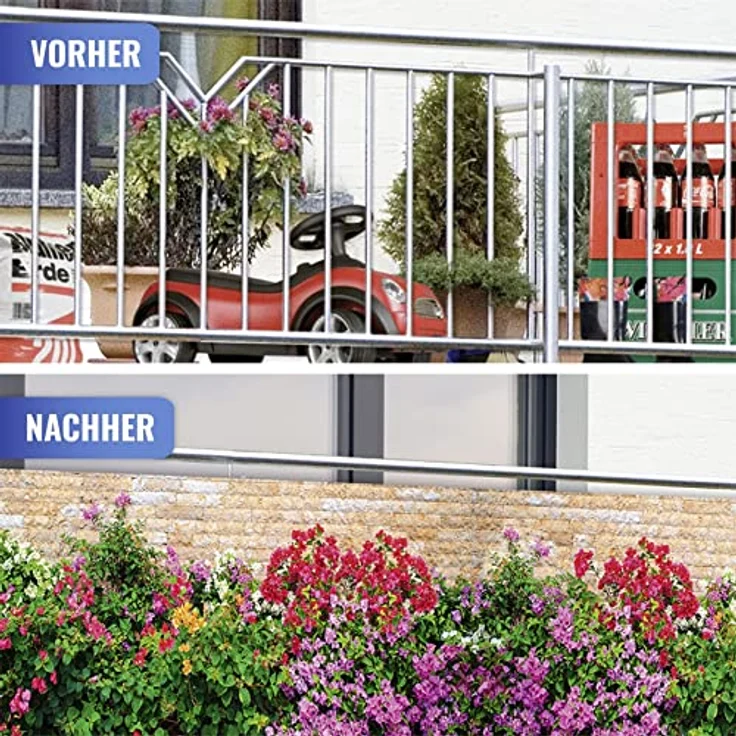 Maximex Balkon-Sichtschutz, praktischer Sichtschutz mit farbenfrohem Mauerblumen-Motiv, windschützende Sichtschutzplane mit hoher UV- und Witterungsbeständigkeit, schnelltrocknend und reißfest, 5 m – Bild 5