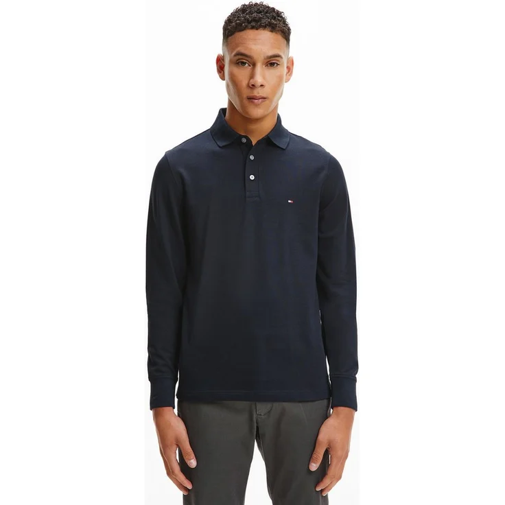 Tommy Hilfiger Langarm-Poloshirt 1985 SLIM LS POLO, Pflegeleichte Baumwollmischung, weich auf der Haut, Navy
