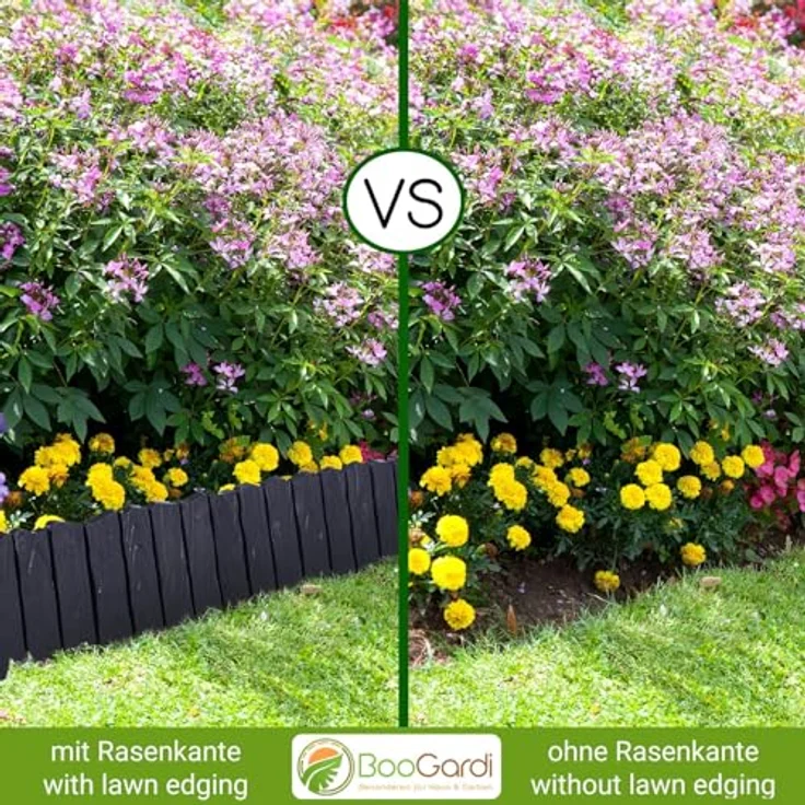 BooGardi Rasenkante Kunststoff Holzoptik 4 Farben 57cm x 12,5cm 5er/10er/20er Set · Anthrazit 20er Set · Flexible Beeteinfassung · Beetumrandung Garten · Mähkante Raseneinfassung – Bild 4