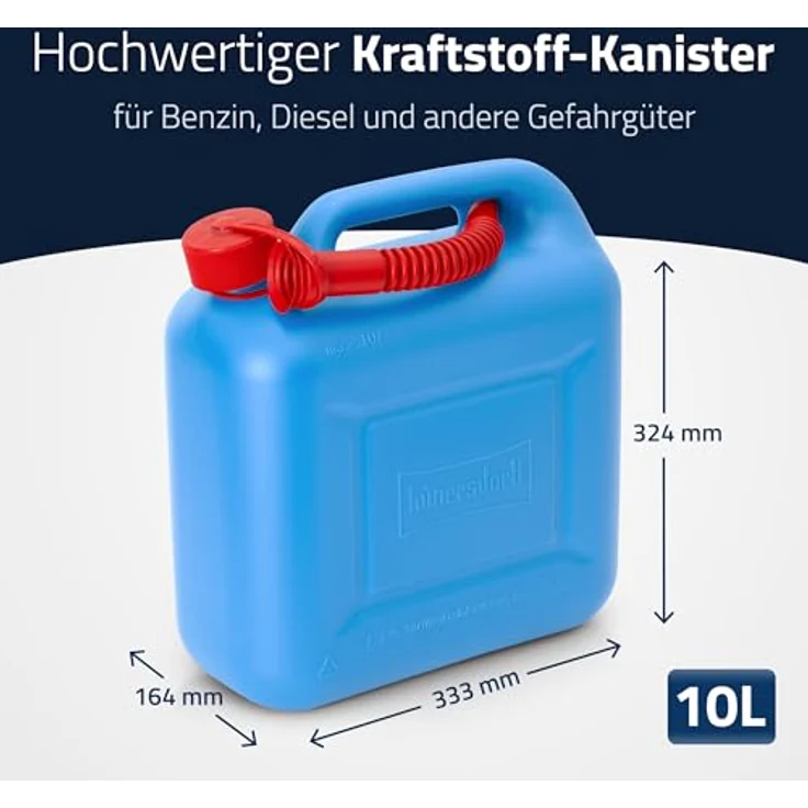 hünersdorff Kraftstoff-Kanister STANDARD 10l für Benzin, Diesel und andere Gefahrgüter, UN-Zulassung, made in Germany, -geprüfter Produktion, blau – Bild 2