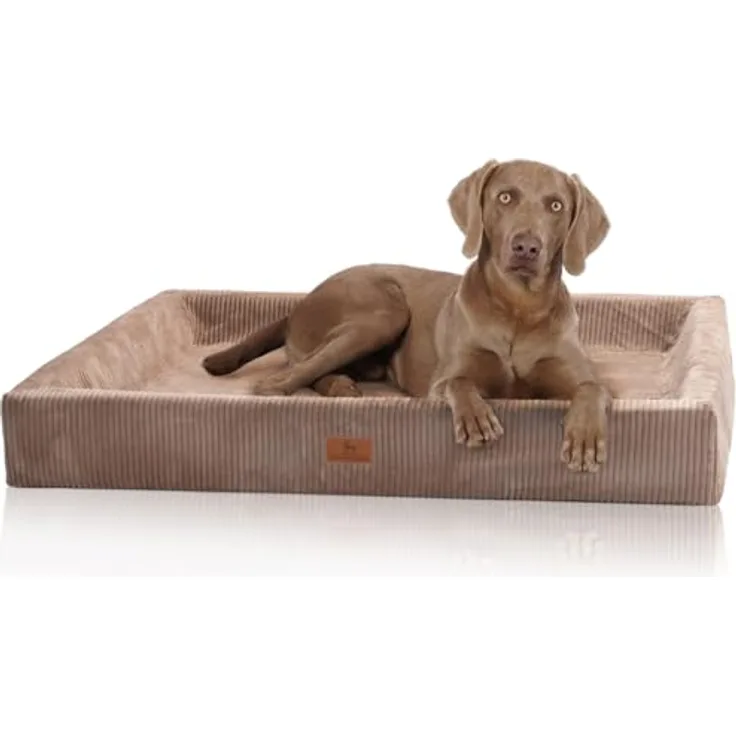 Knuffelwuff orthopädisches Hundebett aus Cord mit Handwebcharakter Santiago M-L 85 x 65cm Braun - Abnehmbarer Bezug - waschbar - für große, mittelgroße und kleine Hunde