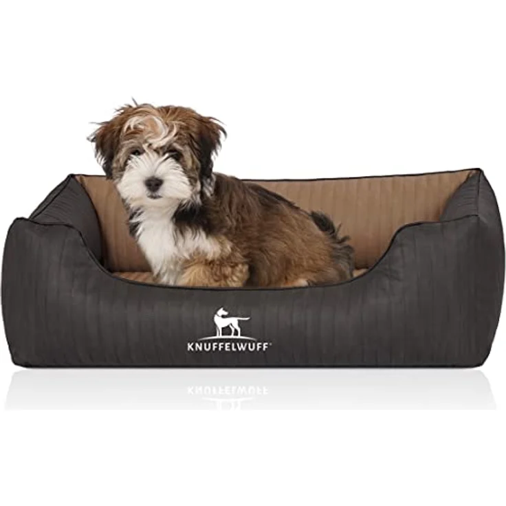 Knuffelwuff Orthopädisches Hundebett Outback aus Laser-gestepptem Kunstleder M-L 85 x 63cm Schwarz/Cappuccino – Bild 1