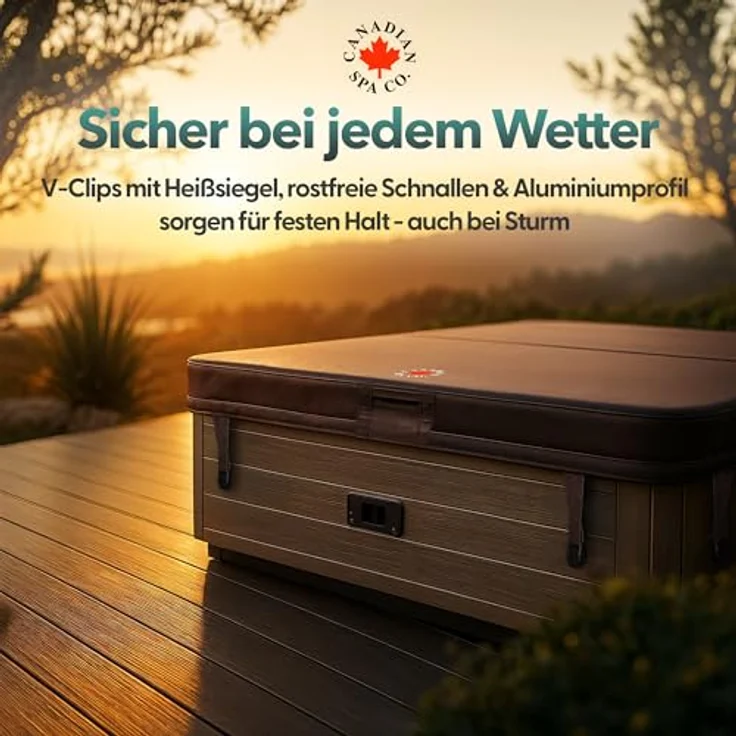 Canadian Spa Company Whirlpool Abdeckplane, quadratisch, 228x228 cm, braun, mit effektiver Wärmedämmung und robustem Material, inkl. Sicherheitsgurte und stabilen Griffen – Bild 5