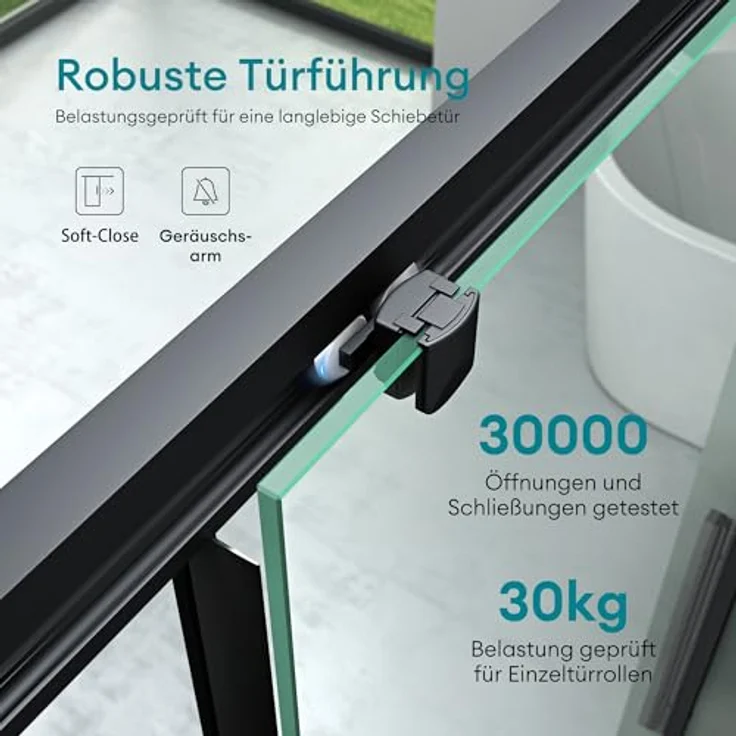 Mai & Mai Teramo12K Duschtür Nischentür 120x195cm Schwarz, Schiebetür aus 6mm ESG-Sicherheitsglas mit Soft-Close-Mechanismus und NANO-Beschichtung – Bild 4