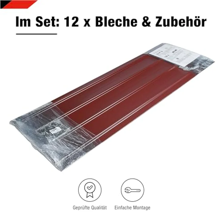 BRAVO International SMART Cover Set H12 Plus, 12 x Trapez-Abdeckblech 125 x 45 cm, 6,75 m², Stärke 0,3 mm, inkl. Schrauben, rot – Bild 4