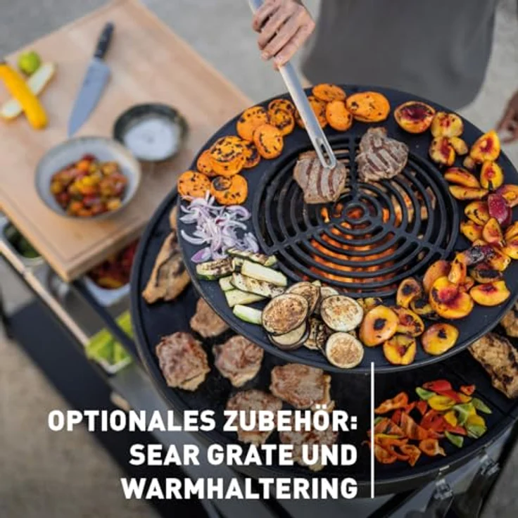 höfats Bowl 70 Plancha Set tief - raucharme Verbrennung - Feuerstelle und Plancha Grill - kippbarer Feuerkorb inkl. 2 Plancha Grillplatten - Stahl emailliert, schwarz Ø 70 cm – Bild 5