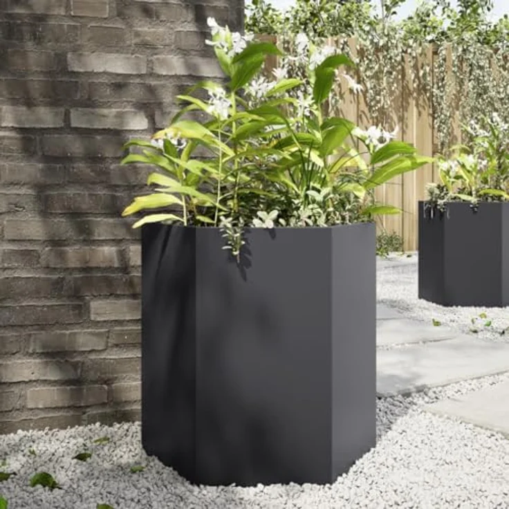 vidaXL Pflanzkübel 2 STK. Schwarz Sechseckig 46x40x45 Stahl, Witterungsbeständig und strapazierfähig – Bild 2