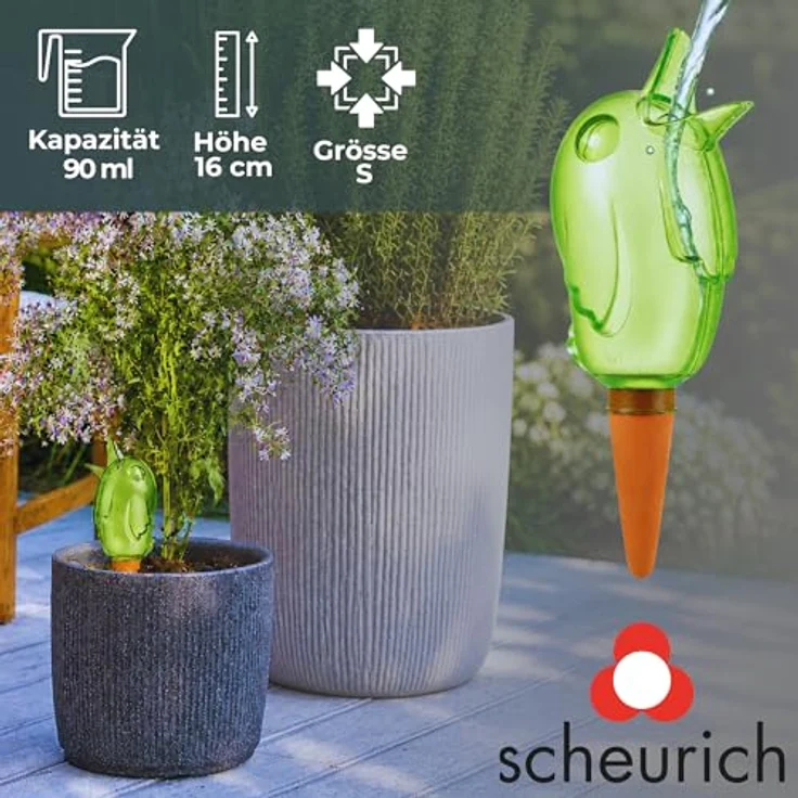 Wasserspender Bördy S | 4 x Grün | 90ml Füllmenge | Bewässerungskugeln klein mit Ton Fuß | - Scheurich – Bild 7