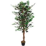 Spetebo Kunstpflanze FICUS im schwarzen Blumentopf, 160 cm, naturgetreue Nachbildung mit 1008 Blättern