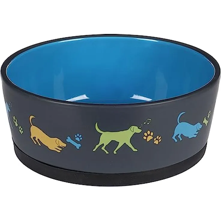 Futter- und Wassernapf für Hunde, Keramik, rund, rutschfest, 1250 ml, 18,5 x 7,5 cm, Blau