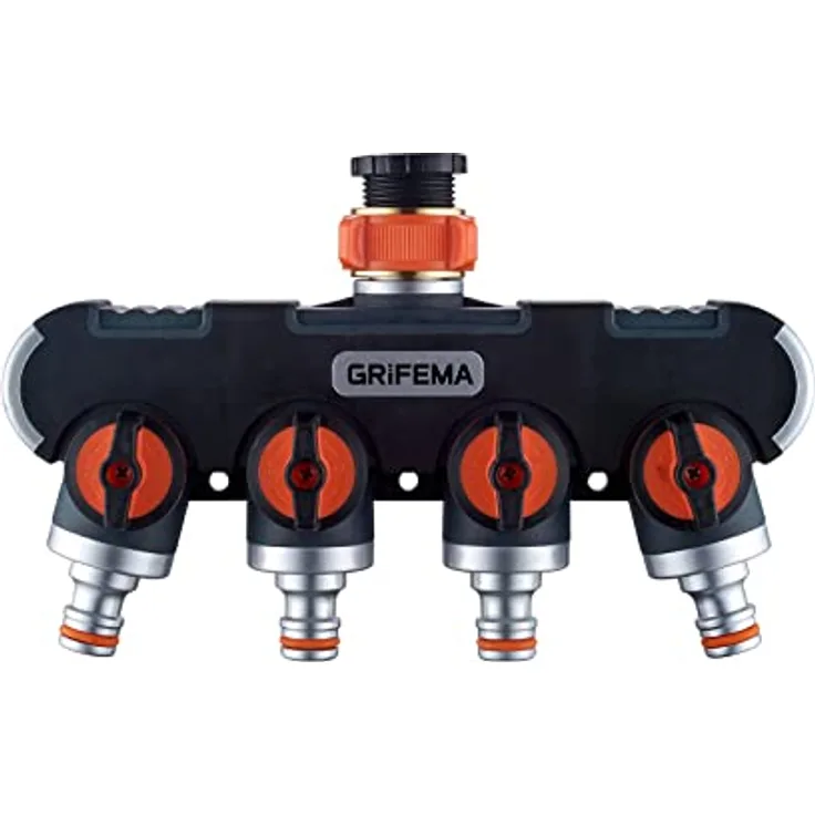 GRIFEMA 4-Wege-Verteiler, 3/4 Zoll und 1/2 Zoll Wasseranschluss Verteiler, 4 Geräte Können Gleichzeitig Verbunden Werden, Einstellbarer Wasserdurchfluss