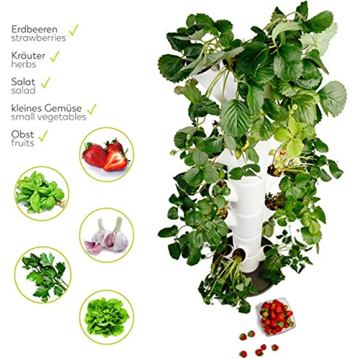 GUSTA GARDEN Sissi Strawberry (Infinity, anthrazit/grau) - Pflanzgefäß/Topf/Pflanzturm/Hochbeet für Erdbeeren - für Balkon, Garten und Terrasse - Erdbeeren und Kräuter anpflanzen - Preisvergleich – Bild 2