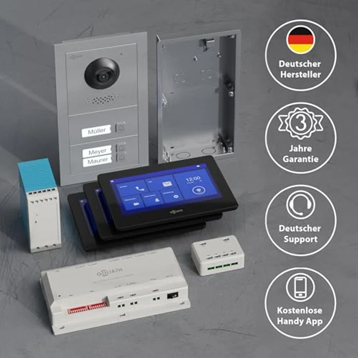 Goliath Intercom Video-Türsprechanlage Goliath Basic-Line, 3-Familienhaus, 7-Zoll Monitor, HD Kamera, WLAN-fähig, schwarz-anthrazit – Bild 6