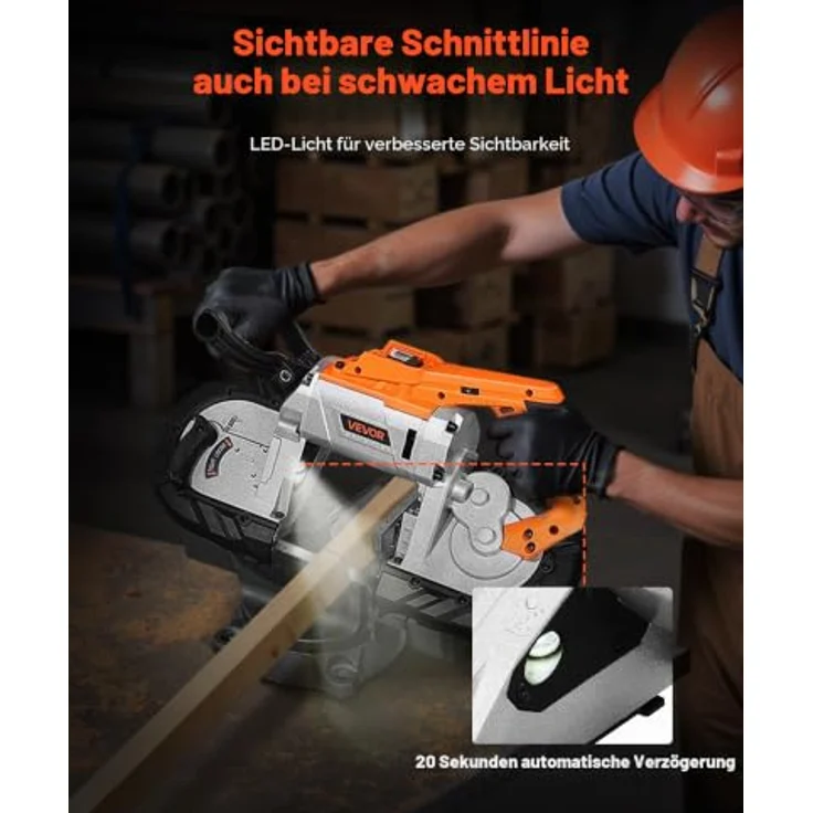 VEVOR 20V Akku Bandsäge, Metallbandsäge mit 127x115mm Schnitttiefe, variabler Drehzahl 0–120 m/min, LED-Licht und Aufhängehaken – Bild 5