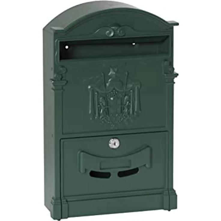 Briefkasten aus Aluminium im klassischen Stil, Größe M (DIN A4), Eleganter Wandbriefkasten für Draußen, Dekorativer Postkasten mit Namensschild, Einfache Montage, Grün – Bild 5