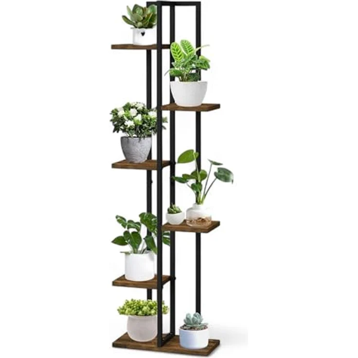 DanDiBo Blumenständer Metall Schwarz 6 Etagen Holz Blumenregal 120 cm Pflanzenregal Design Pflanzenhocker – Bild 2