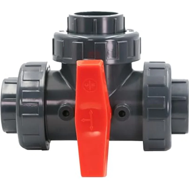 HAF PVC 3 Wege Kugelhahn T-Bohrung 40mm, Klebemuffe, grau, PN16 für Pool & Teich – Bild 2